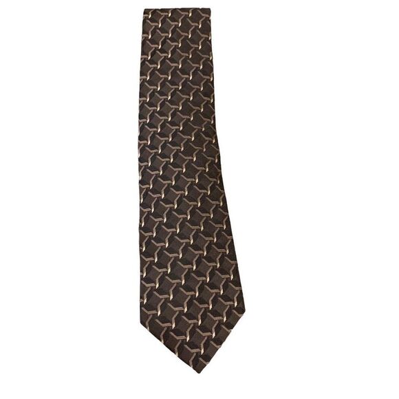 Giorgio Armani Stunning Geometric Pattern Silk Tie Brown Blck 58”x3.5” Italy EUC - Picture 6 of 6